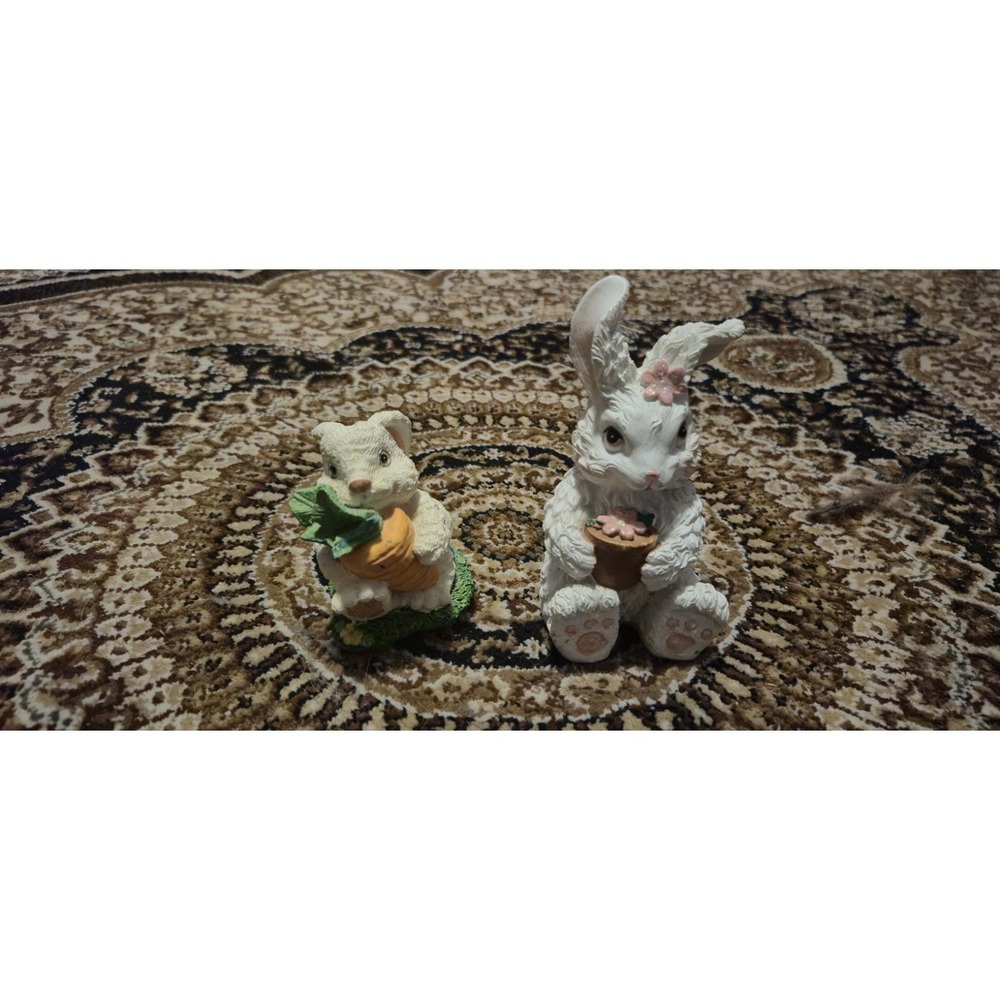 Easter Bunny Figurines Set of 2‎ Spring Decor Carrot Flower Pot Cute